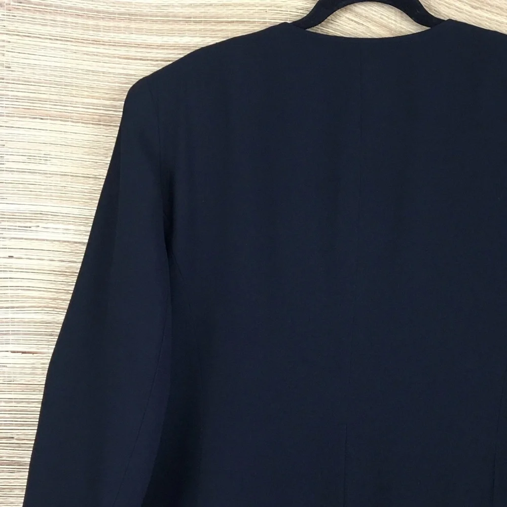 Vintage 1990s Christian Dior Jacket Black Crepe Tailored In USA Collarless Sz 16